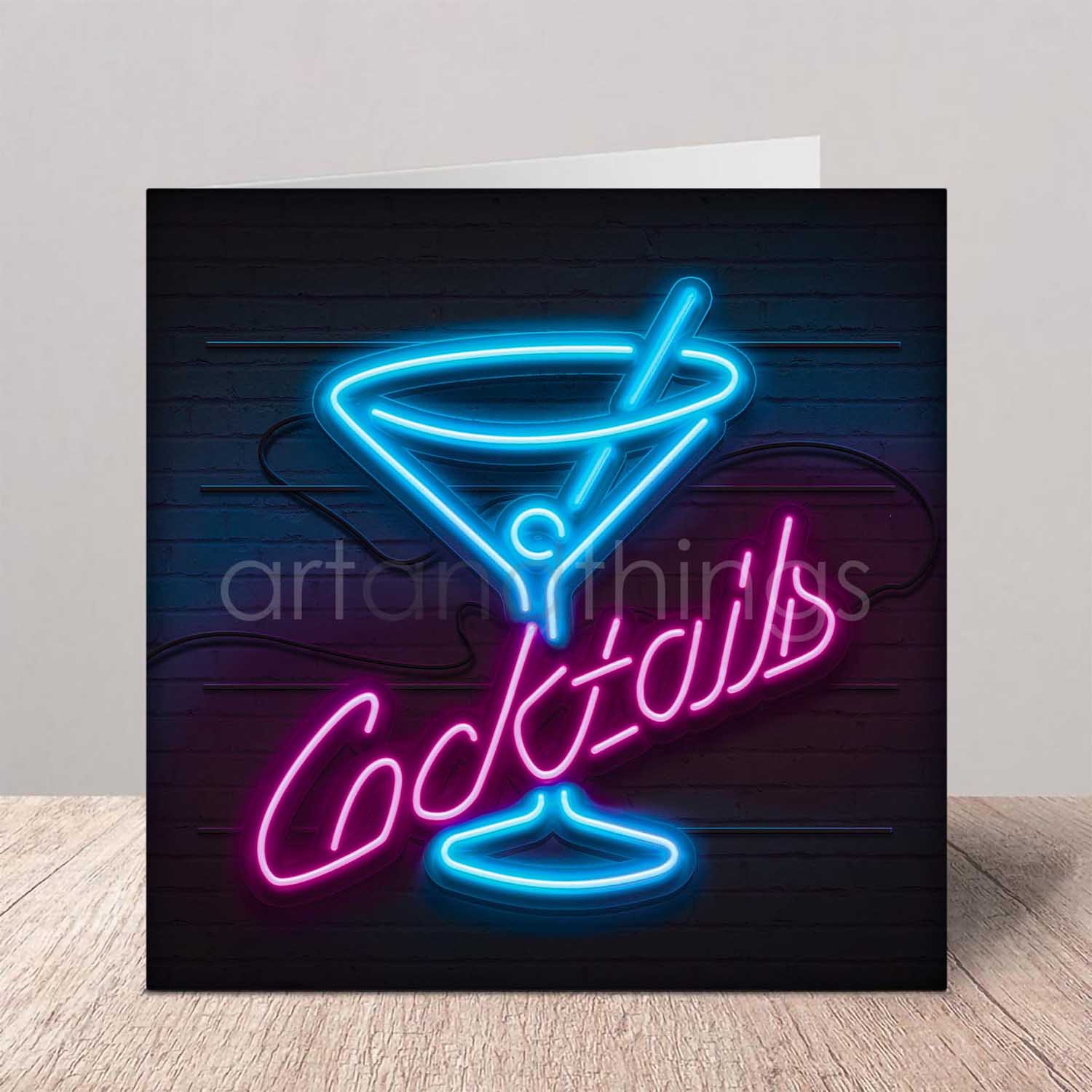 Cocktails Neon Greeting Card