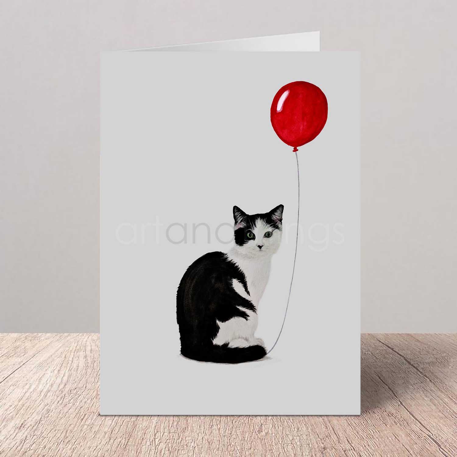Black and White Cat Birthday Greeting Card