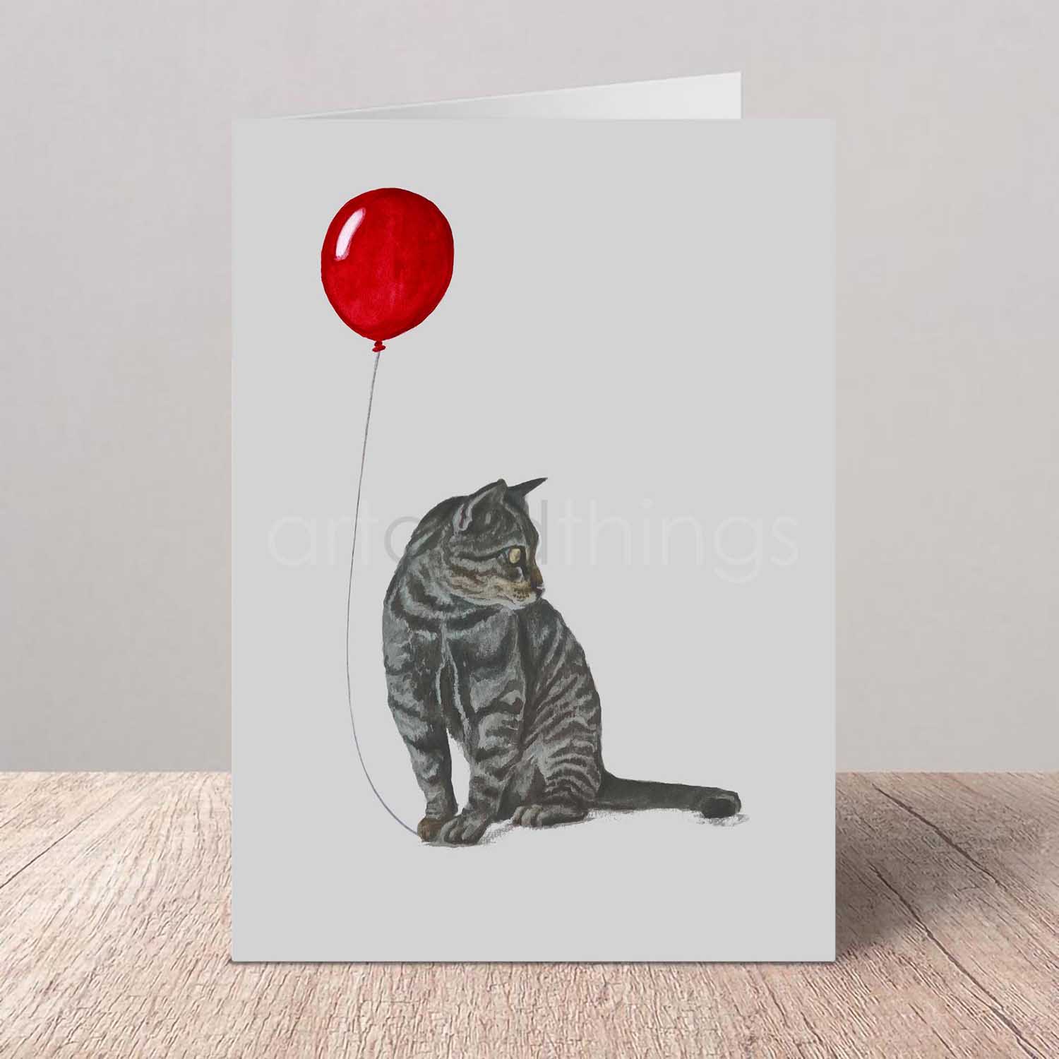 Grey Tabby Cat Birthday Greeting Card